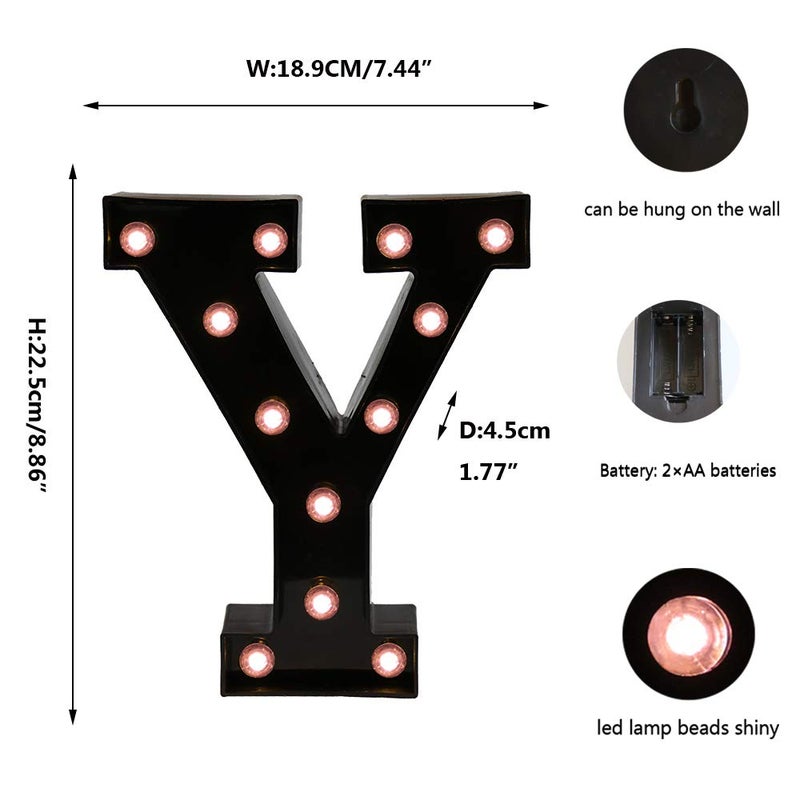OYCBUZO Light Up Black Alphabet Marquee Letters Sign LED Marquee Number Lights Sign for Night Light Home Bar Christmas Lamp Birthday Party Wedding Decorations Y - Image 5